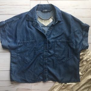 Zara Denim Crop Top—Size XS